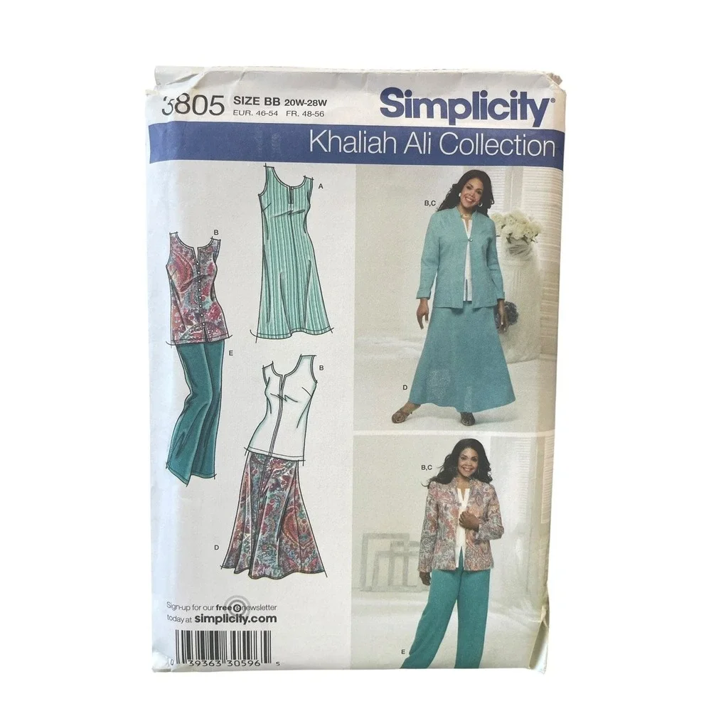 Simplicity 3805 Khaliah Ali Top Jacket Skirt Pants Plus Size 20W-28W